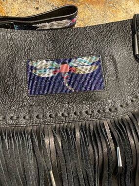 Black Fringe Wristlet Clutch with Beaded Dragonfly Accent